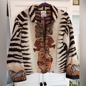 Sugar Street Weavers One Size Woven Tapestry Safari Animal Jacket Art To Wear